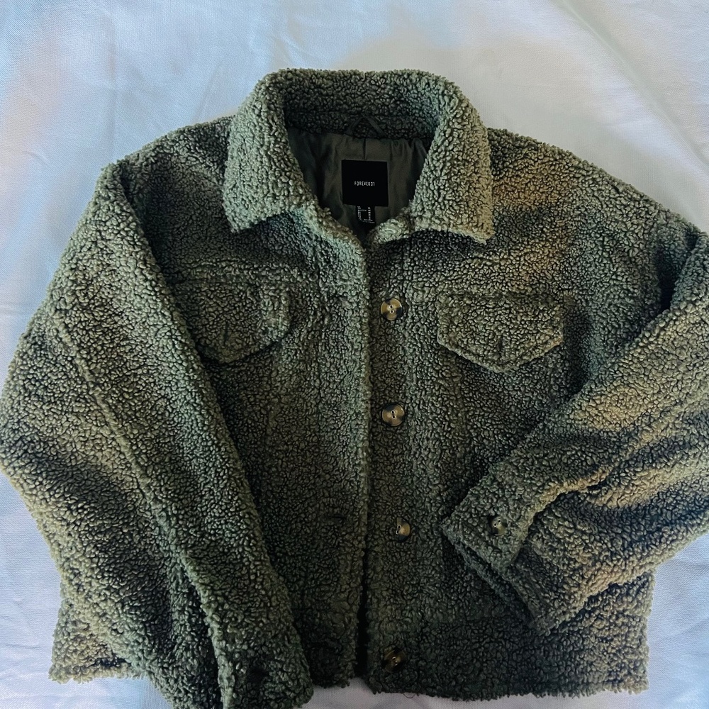 Olive Green Sherpa Jacket